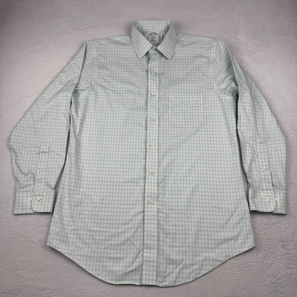 Brooks Brothers Button Down Shirt Mens 15.5 2/3 Green Check Regent Non-Iron